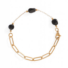7" 18 Karat Gold PVD Stainless Steel Black Onyx Station Bracelet