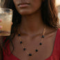 16" + 2" 18 Karat Gold PVD Stainless Steel Black Onyx Station Paperclip Chain Necklace
