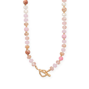 18" Pink Rondell Glass and Picture Jasper Bead Fashion Toggle Necklace