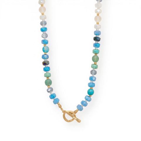 18" Blue Rondell Glass and Dyed Howlite Bead Fashion Toggle Necklace