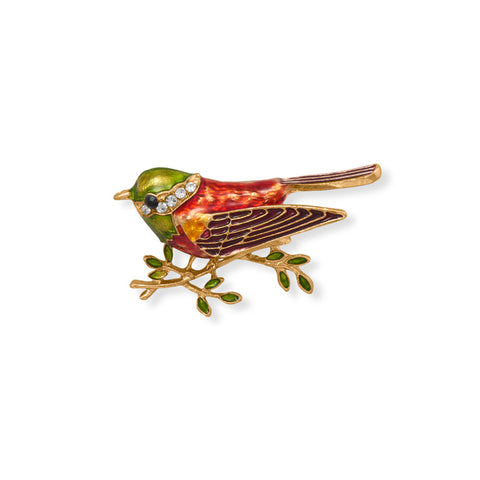 Red and Green Sparrow Fashion Pin