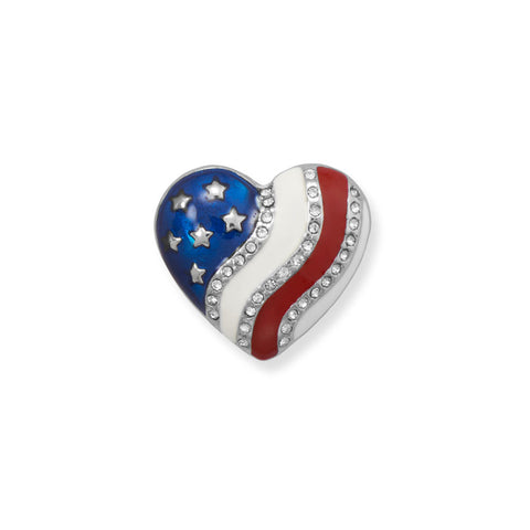 Red, White and Blue Crystal Heart Fashion Pin