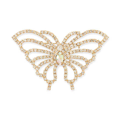 Gold Tone Crystal Butterfly Outline Fashion Pin
