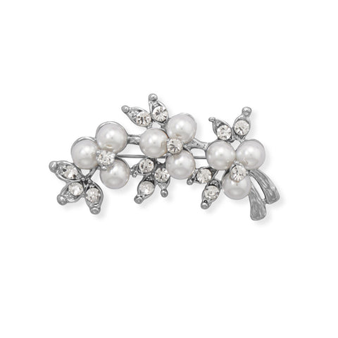 Simulated Pearl and Crystal Flower Branch Fashion Pin
