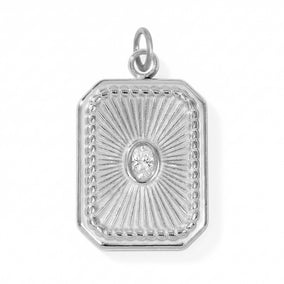 Stainless Steel Crystal Sunburst Rectangular Charm