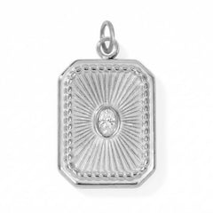 Stainless Steel Crystal Sunburst Rectangular Charm