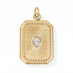 18 Karat Gold PVD Stainless Steel Crystal Sunburst Rectangular Charm