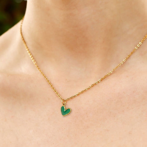 18 Karat Gold PVD Stainless Steel Green Epoxy Heart Charm