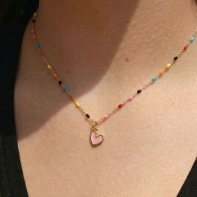 18 Karat Gold PVD Stainless Steel Pink Epoxy Heart Charm