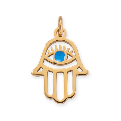 18 Karat Gold PVD Stainless Steel Hamsa Evil Eye Charm