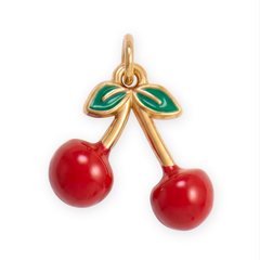18 Karat Gold PVD Stainless Steel Red Epoxy Cherry Charm