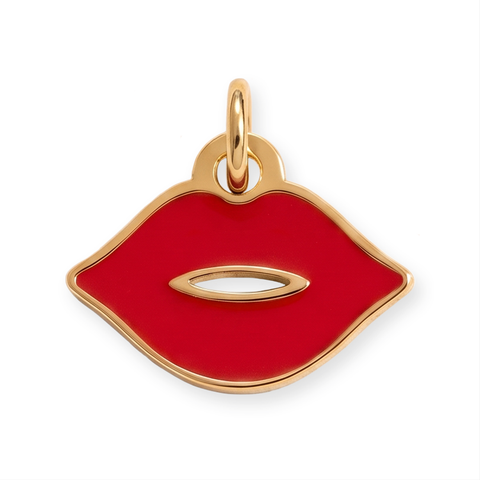 18 Karat Gold PVD Stainless Steel Red Epoxy Lips Charm