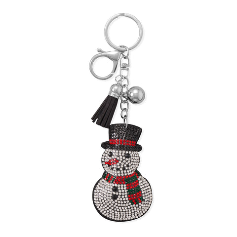 Silver Tone Crystal Snowman Bag Charm