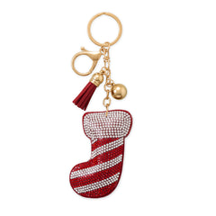 Gold Tone Red Crystal Stocking Bag Charm