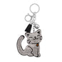 Silver Tone Smiling Crystal Kitty Bag Charm