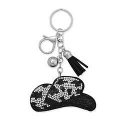 Silver Tone Black and White Crystal Cowgirl Hat Bag Charm