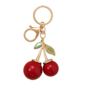 Gold Tone Red Crystal Cherry Bag Charm