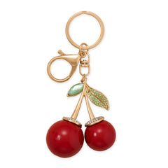 Gold Tone Red Crystal Cherry Bag Charm
