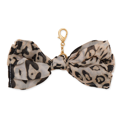 Gold Tone Leopard Print Fabric Bow Bag Charm