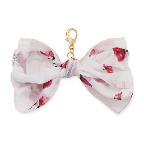 Gold Tone Floral Print Fabric Bow Bag Charm