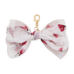 Gold Tone Floral Print Fabric Bow Bag Charm