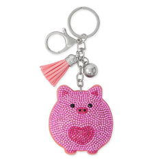 Silver Tone Pink Crystal Piggy Bag Charm