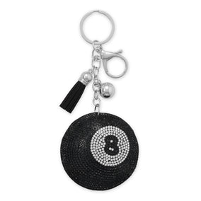Silver Tone Black Crystal Eight Ball Bag Charm