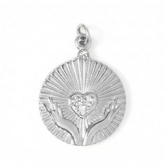 Stainless Steel Crystal Open Hands Medallion Charm