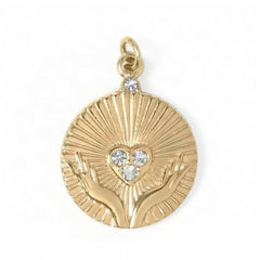 18 Karat Gold PVD Stainless Steel Crystal Open Hands Medallion Charm