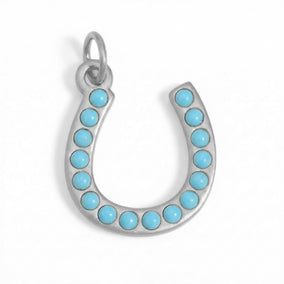 Stainless Steel Synthetic Turquoise Horseshoe Charm