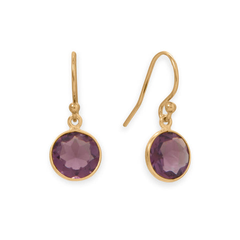 14 Karat Gold Plated Purple Glass Charm Drop Earrings