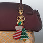 Gold Tone Green Crystal Christmas Tree Bag Charm