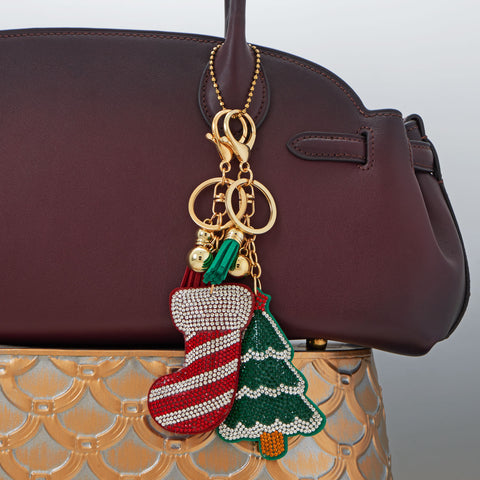 Gold Tone Red Crystal Stocking Bag Charm