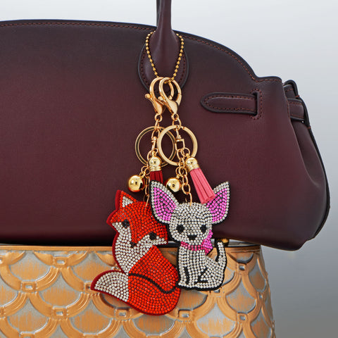 Gold Tone Sweet Crystal Fox Bag Charm