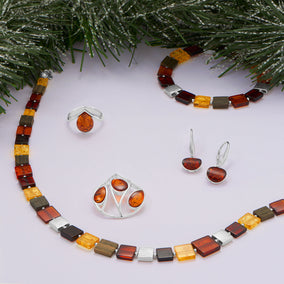 Polished Cutout Pear and Baltic Amber Slide Pendant