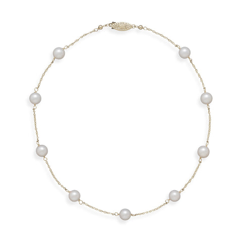 16" 14K Yellow Gold Chain with 7mm Grade A Cultured Akoya Pearls