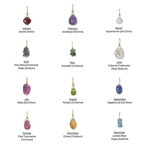 Individual 14 Karat Gold Birthstone Charm (January-December)