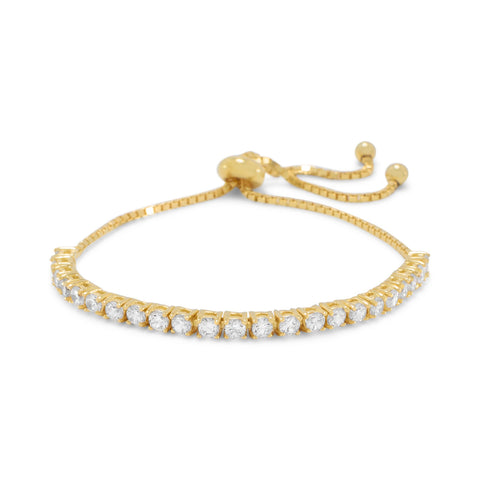 Adjustable 14 Karat Gold Plated CZ Friendship Bolo Bracelet