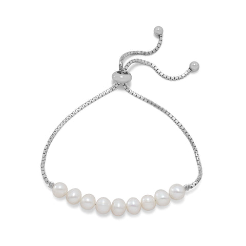 Rhodium Plated Cultured Freshwater Pearl Bolo Bracelet - Wholesale ...