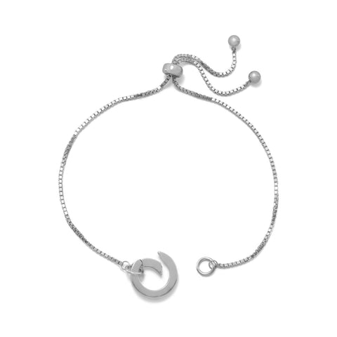 Rhodium Plated Adjustable Circle Hinge Charm Capable Bolo Bracelet