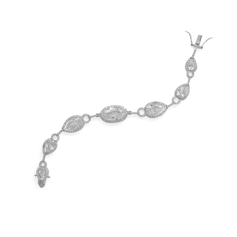 7.5" Rhodium Plated Pear and Oval CZ Bracelet
