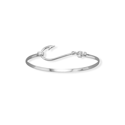 Rhodium Plated Fish Hook Bangle - Wholesale Silver Jewelry - Silver Stars  Collection