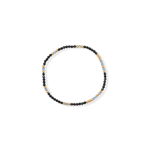 14 Karat Gold Plated Labradorite and Black Spinel Bracelet Set