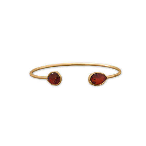 24 Karat Gold Plated Baltic Amber Ends Cuff Bracelet