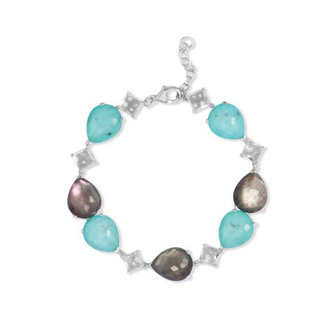 7" + 1" Topaz, Turquoise and Mother of Pearl Bracelet