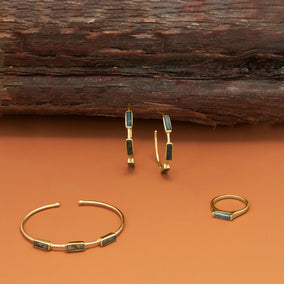 14 Karat Gold Plated Moss Agate Cuff Bracelet