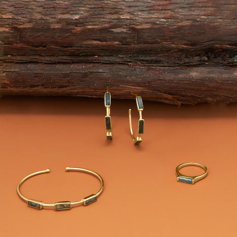 14 Karat Gold Plated Moss Agate Hoop Earrings