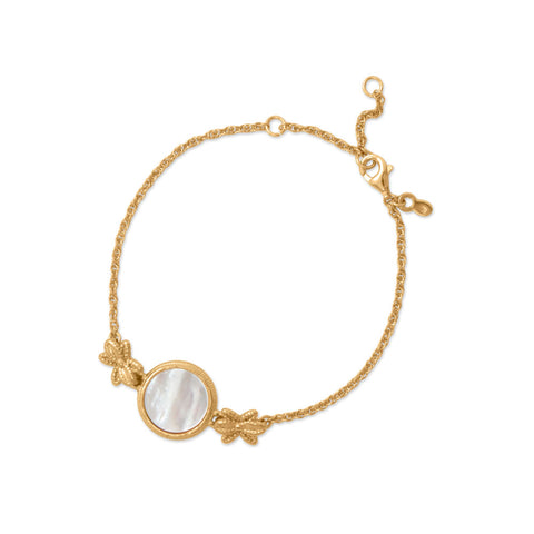 6" + 1.5" 14 Karat Gold Plated Antique Style Mother of Pearl Bracelet