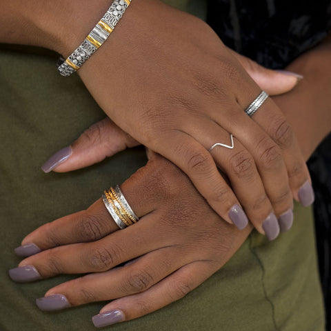 Oxidized Two Tone Multi-Band Spinner Ring