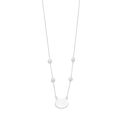 16" ID Tag Necklace with White Cultured Freshwater Pearls